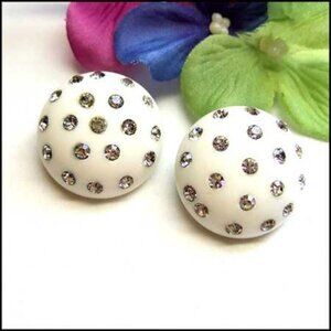 1950s Weiss Art Deco Rhinestone Button Vintage Clip Earrings